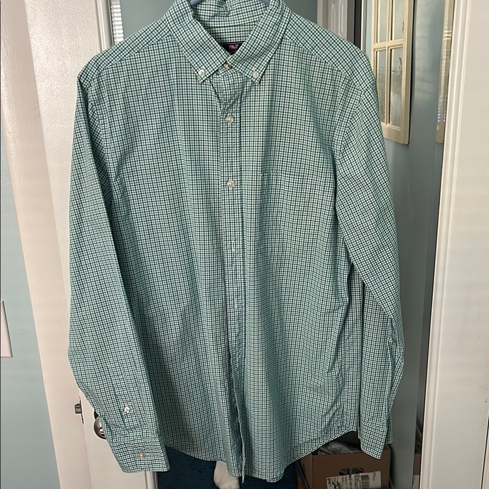 Vineyard Vines Green Gingham Casual Button Down Shirt